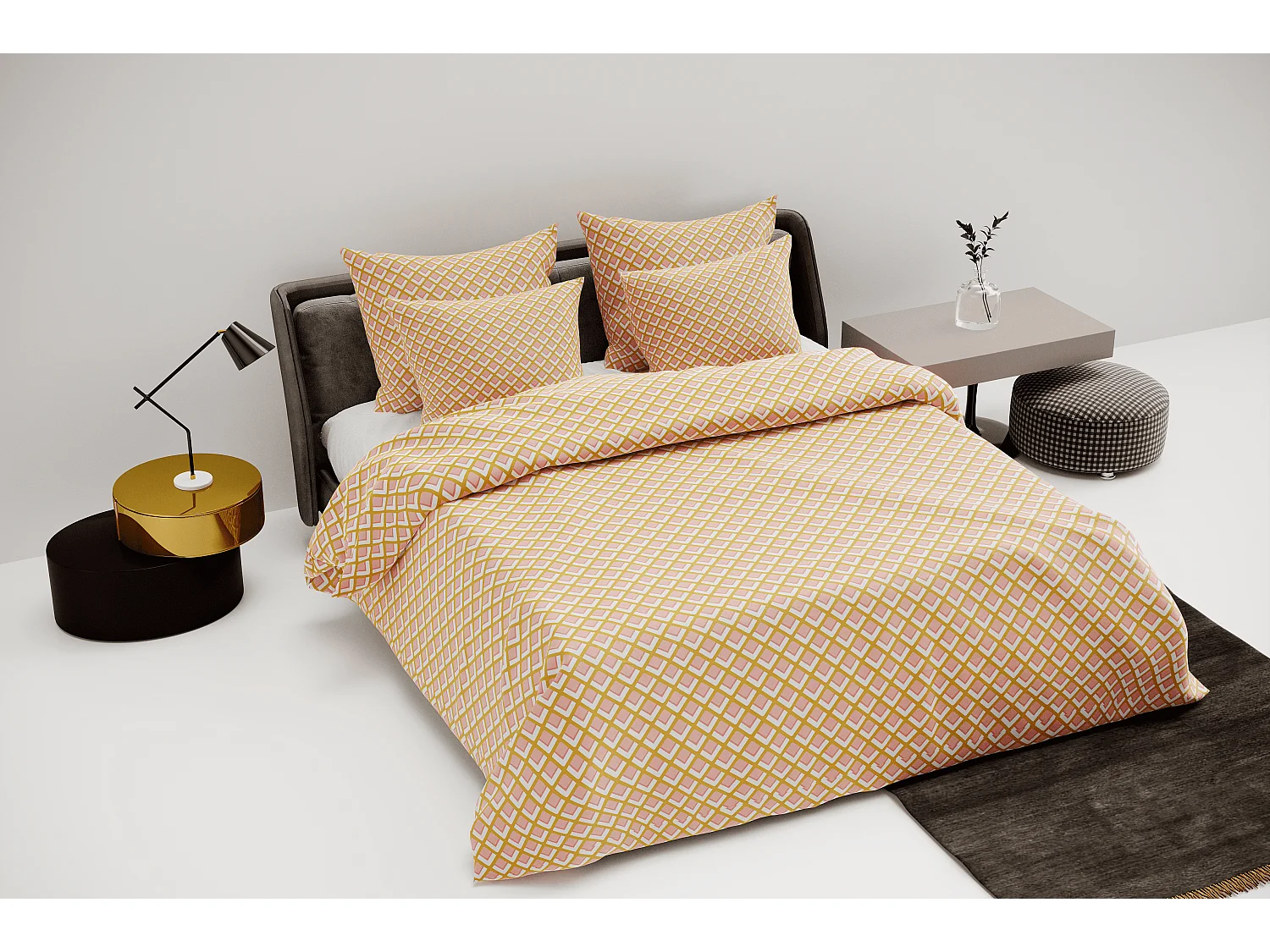 Ensemble housse de couette 240x220cm 2 taies d'oreiller 63x63cm