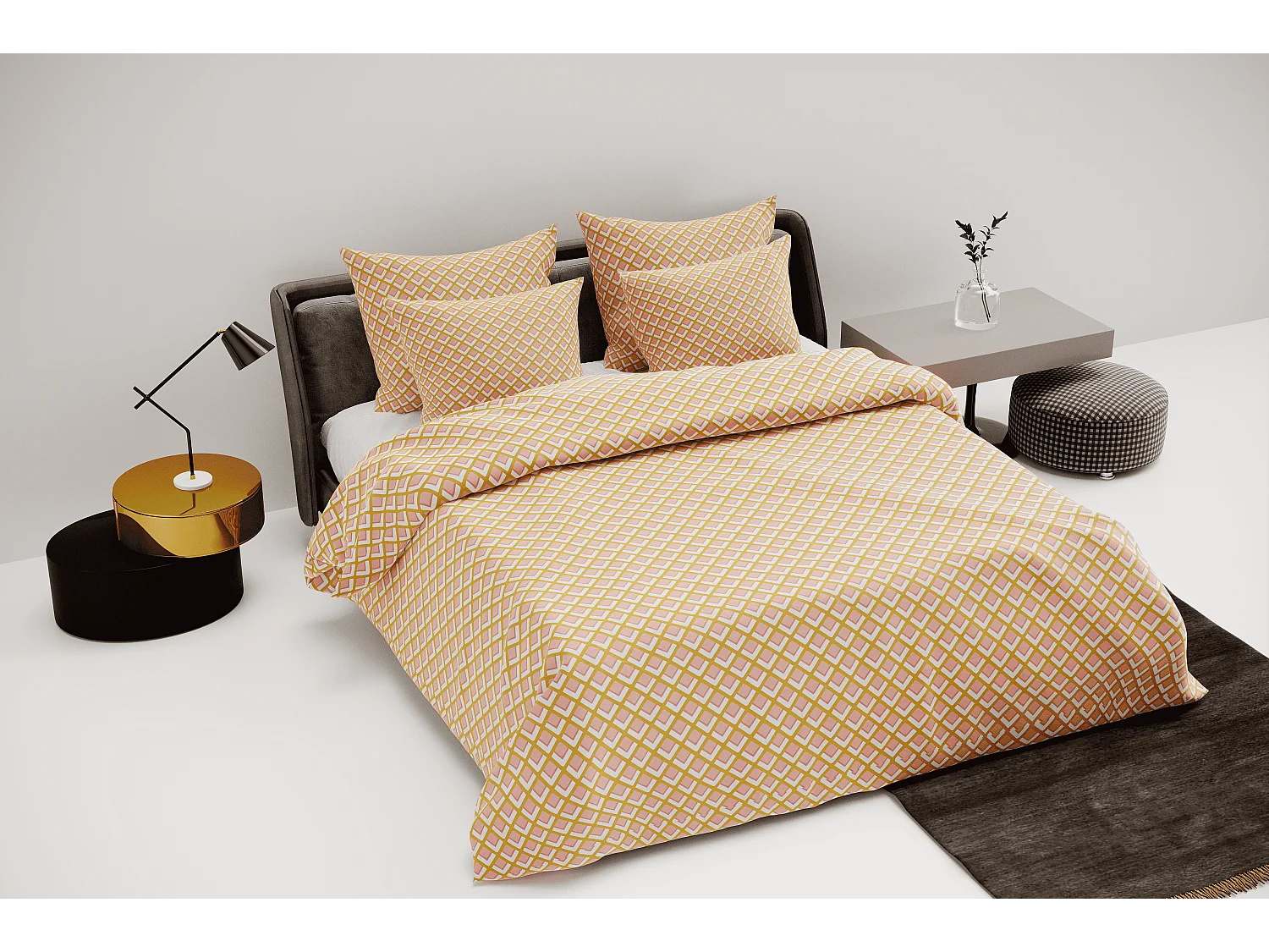 Ensemble housse de couette 240x220cm 2 taies d'oreiller 63x63cm