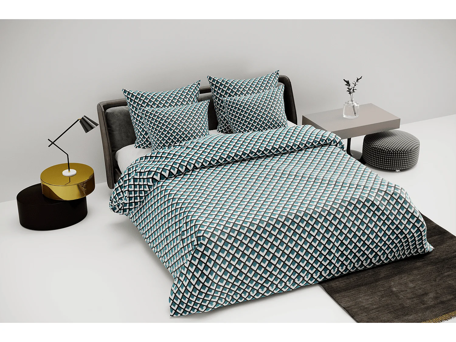 Ensemble housse de couette 240x220cm 2 taies d'oreiller 63x63cm