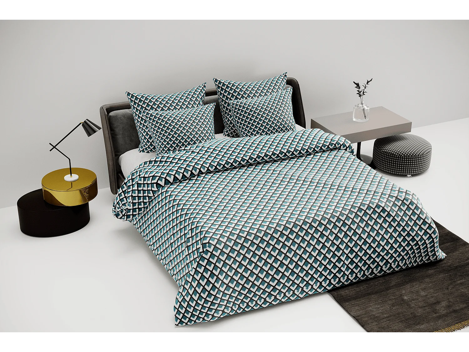 Ensemble housse de couette 240x220cm 2 taies d'oreiller 63x63cm