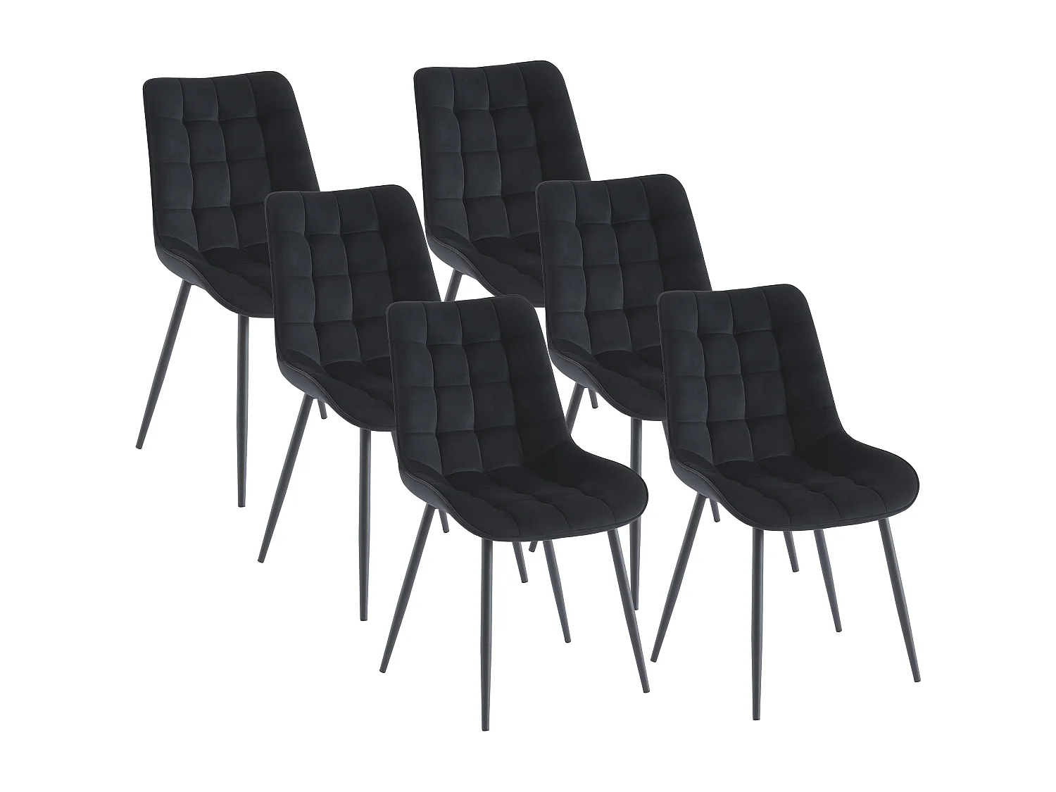 Set van 6 gestoffeerde stoelen - Velours en zwart metaal - Zwart - OLLUA