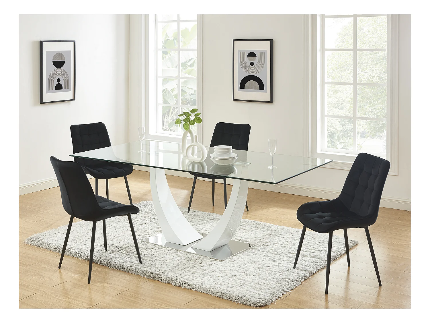 Lot de 6 chaises matelassées - Velours et métal - Noir - OLLUA