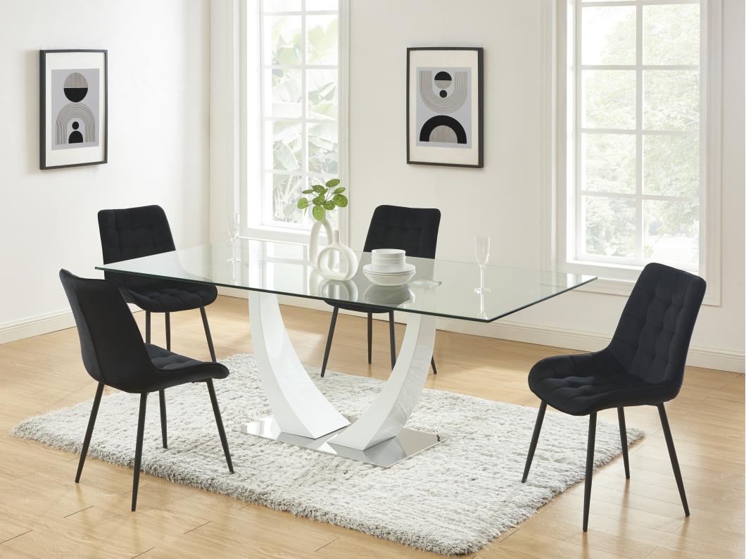 Lot de 6 chaises matelassées - Velours et métal - Noir - OLLUA