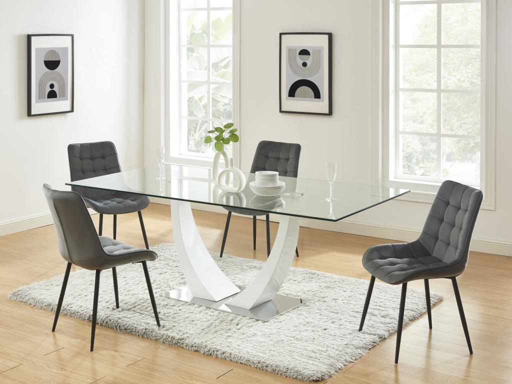 Polsterstuhl 6er-Set - Samt & schwarzes Metall - Grau - OLLUA günstig online kaufen