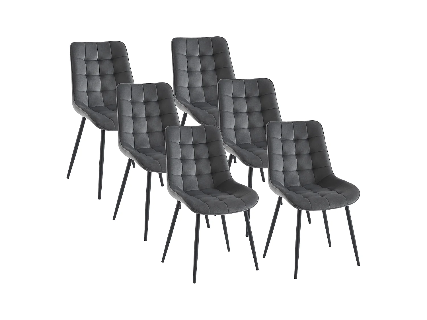 Sett med 6 polstrede stoler - Fløyel og sort metall - Grå - OLLUA