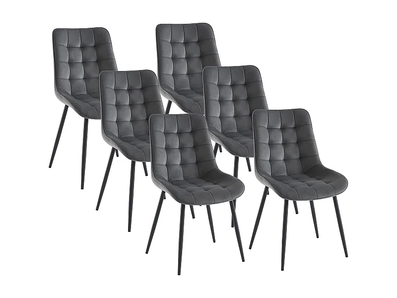 Set van 6 gestoffeerde stoelen - Velours en zwart metaal - Grijs - OLLUA