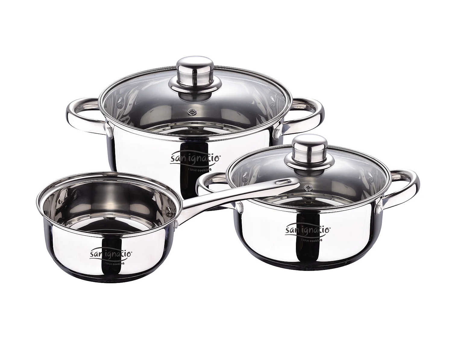 Batterie de cuisine en acier inoxydable 5 pièces : casserole Ø16x7.5cm et casserole Ø18x8.5cm et Ø20x9.5cm, induction, collection Cassel
