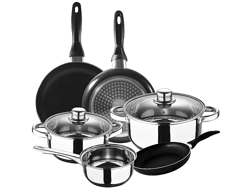 Ensemble de 5 casseroles  Cassel et Ensemble de 3 poêles à frire Ø16/Ø20/Ø24 cms noir, aluminium pressé, antiadhésif, induction