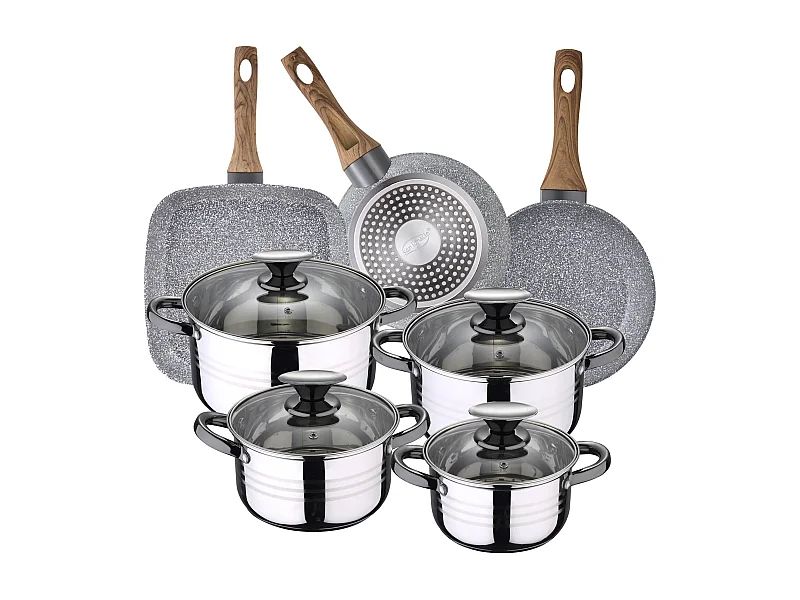 Dina Batterie de cuisine en acier inoxydable 8 pièces avec poêle (18/22 cm) et grill 28x28 cm  Daimiel en aluminium forgé