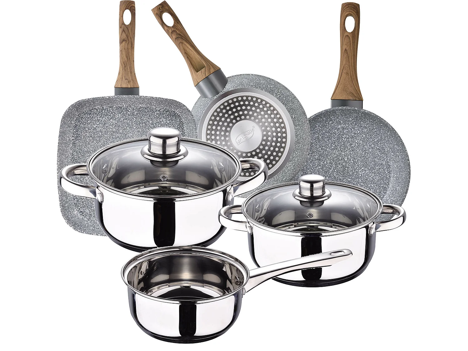 Cassel batterie de cuisine en acier inoxydable avec poêle (18/22 cm) et grill 28x28 cm  Daimiel en aluminium forgé