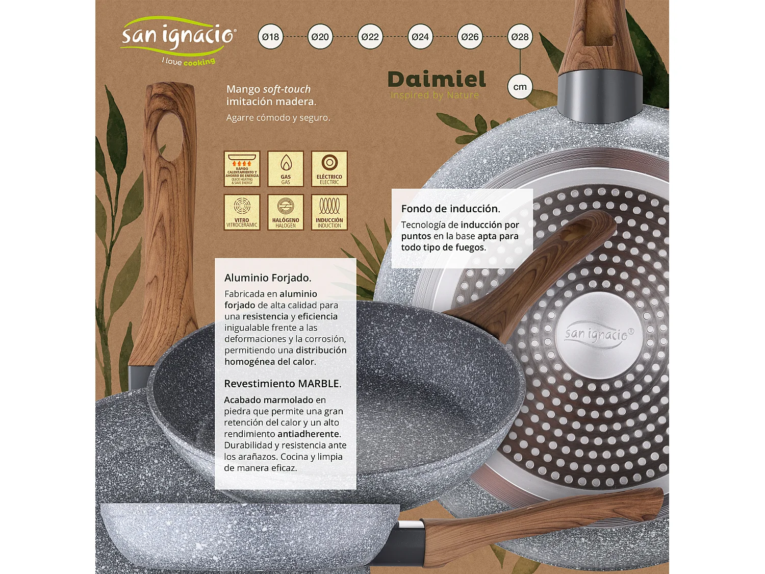 Cassel batterie de cuisine en acier inoxydable avec poêle (18/22 cm) et grill 28x28 cm  Daimiel en aluminium forgé