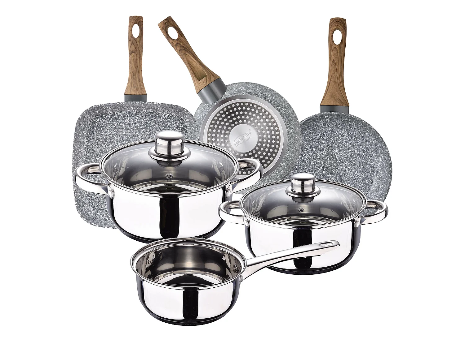 Cassel batterie de cuisine en acier inoxydable avec poêle (18/22 cm) et grill 28x28 cm  Daimiel en aluminium forgé