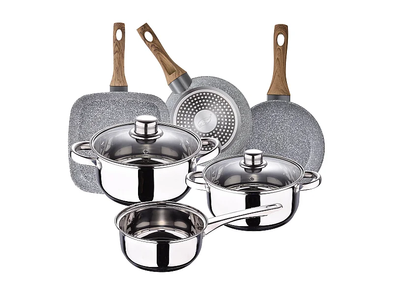 Cassel batterie de cuisine en acier inoxydable avec poêle (18/22 cm) et grill 28x28 cm  Daimiel en aluminium forgé