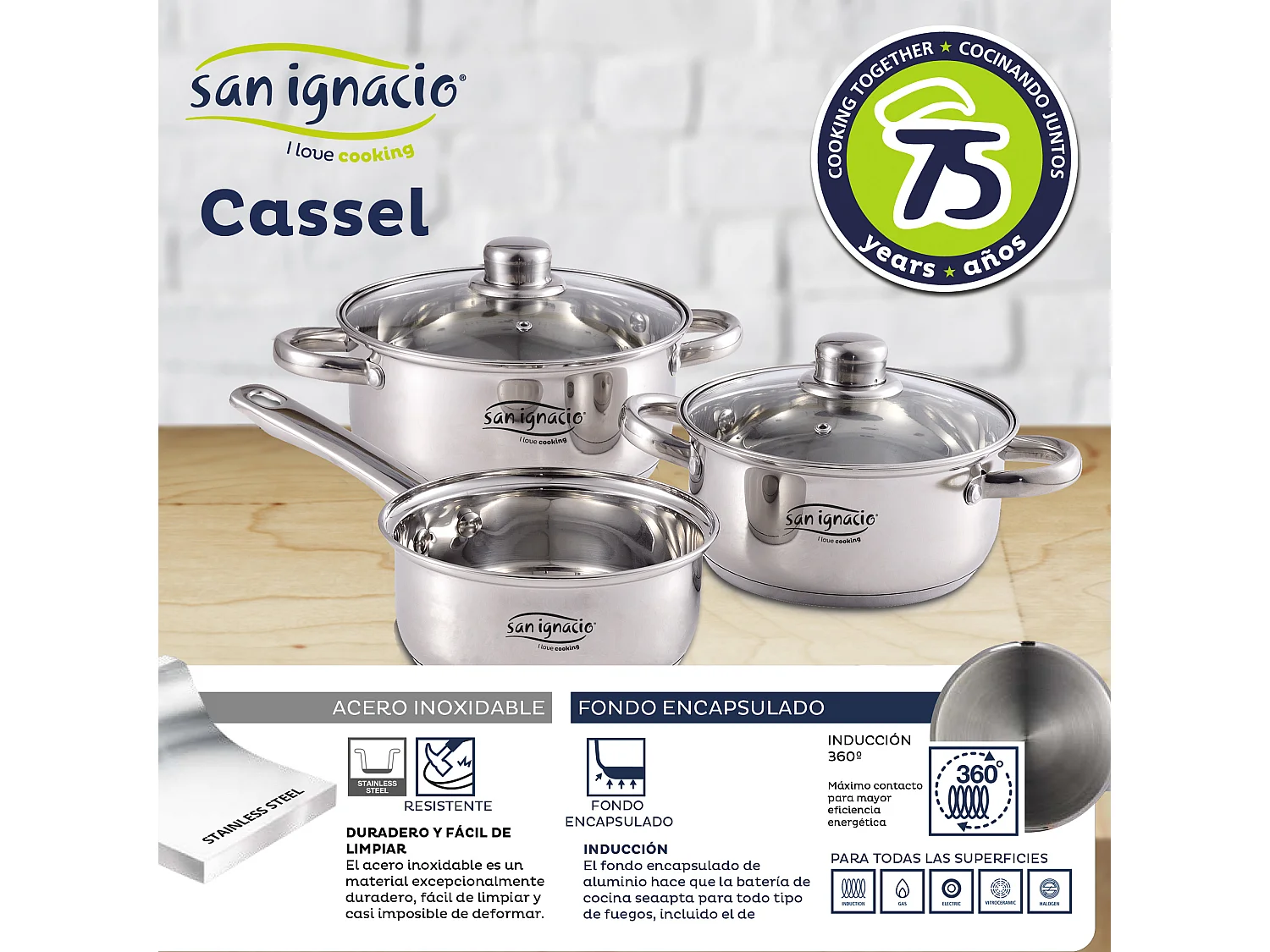 Batterie de cuisine 5 pièces  Cassel et Set de 3 poêles à frire Ø16/Ø20/Ø24 cms rouge, aluminium pressé, antiadhésif, induction