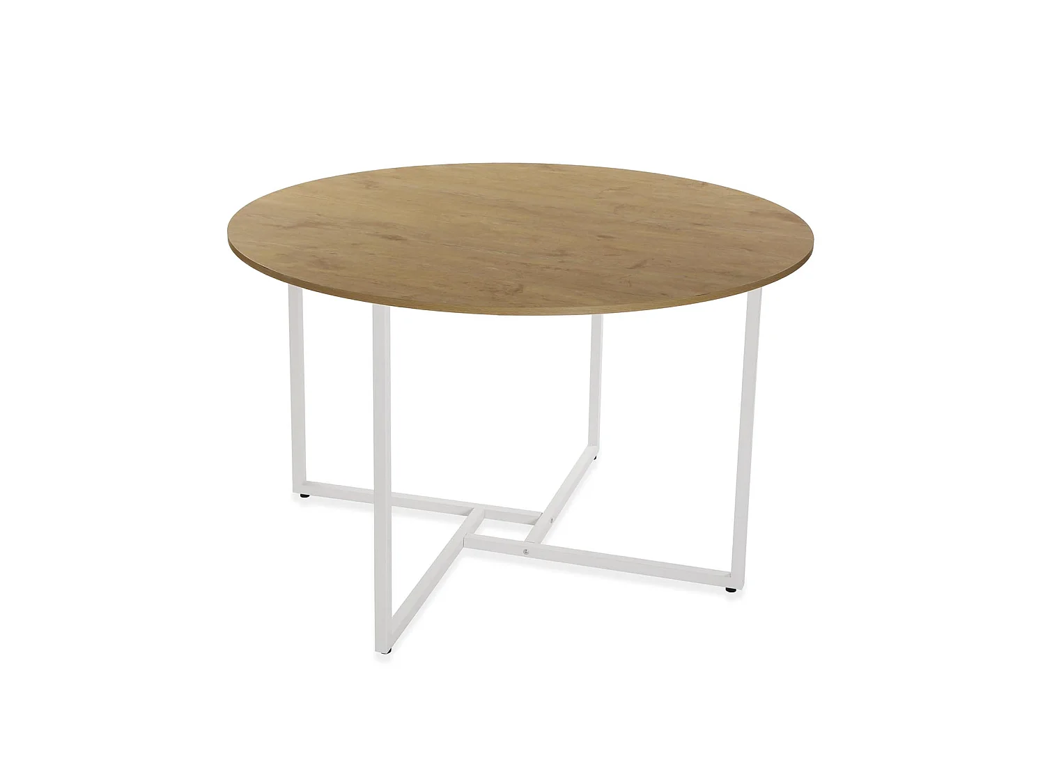 Table de Salle à manger Beatriz, 76 x 120 x 120 cm, Bois et métal, Blanc et marron