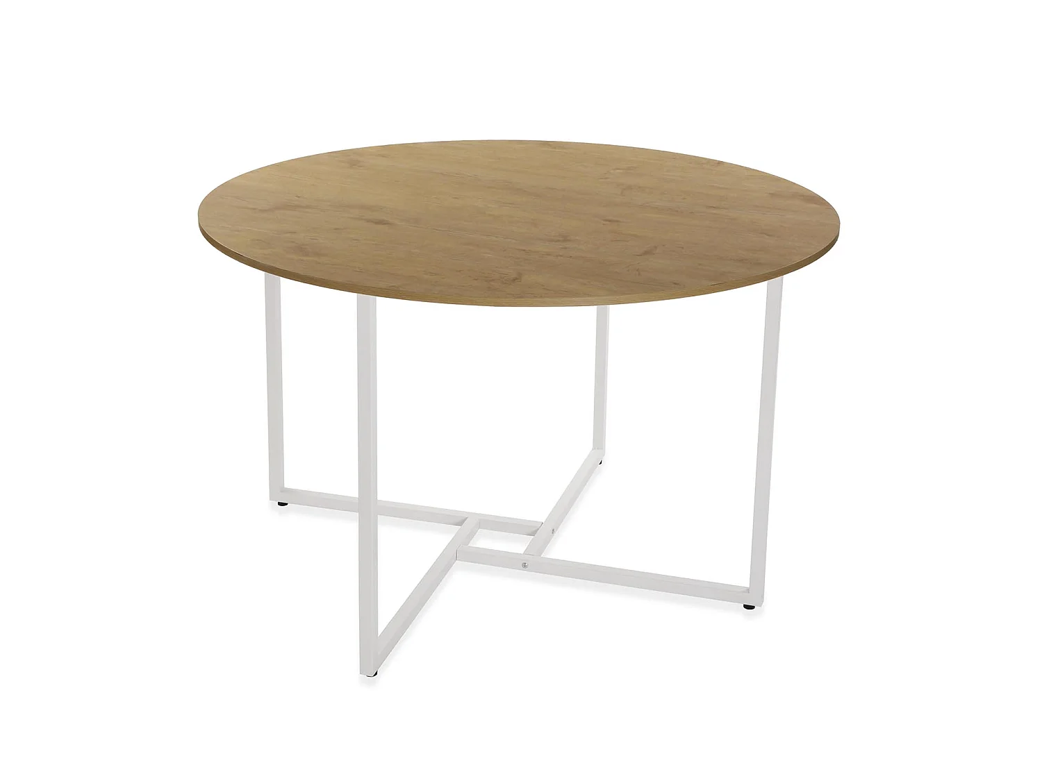 Table de Salle à manger Beatriz, 76 x 120 x 120 cm, Bois et métal, Blanc et marron