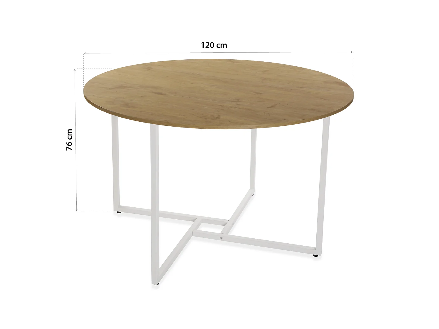 Table de Salle à manger Beatriz, 76 x 120 x 120 cm, Bois et métal, Blanc et marron