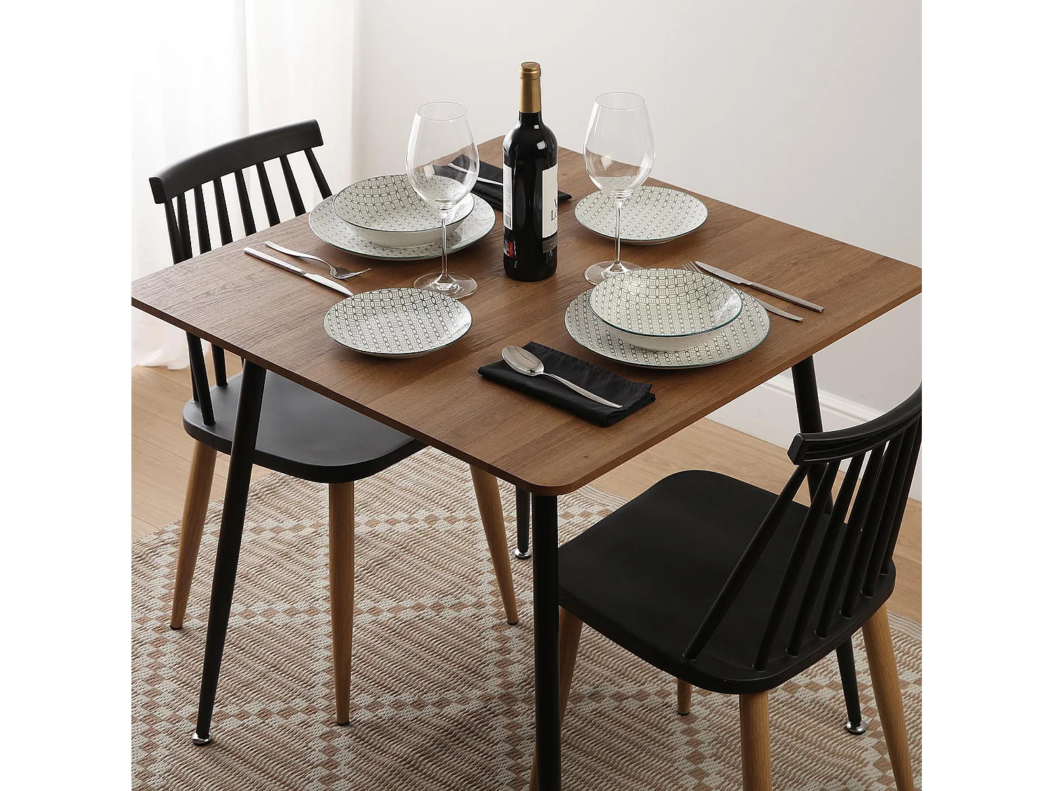 Table de Salle à manger Iulia, 75 x 80 x 80 cm, Bois, PVC et métal, Marron et noir