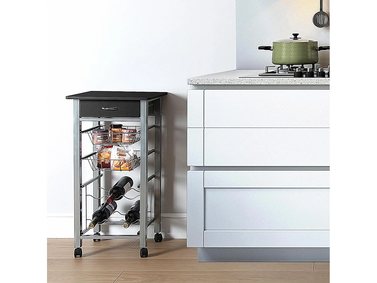 Desserte de cuisine Leicester, 82 x 40 x 40 cm, Bois et métal, Noir