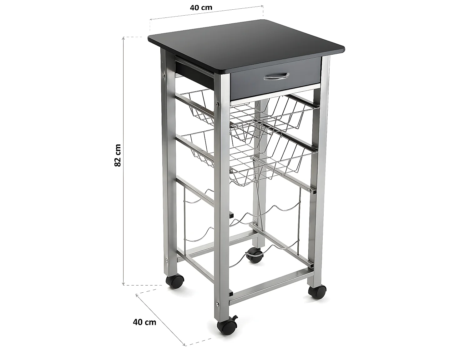 Desserte de cuisine Leicester, 82 x 40 x 40 cm, Bois et métal, Noir