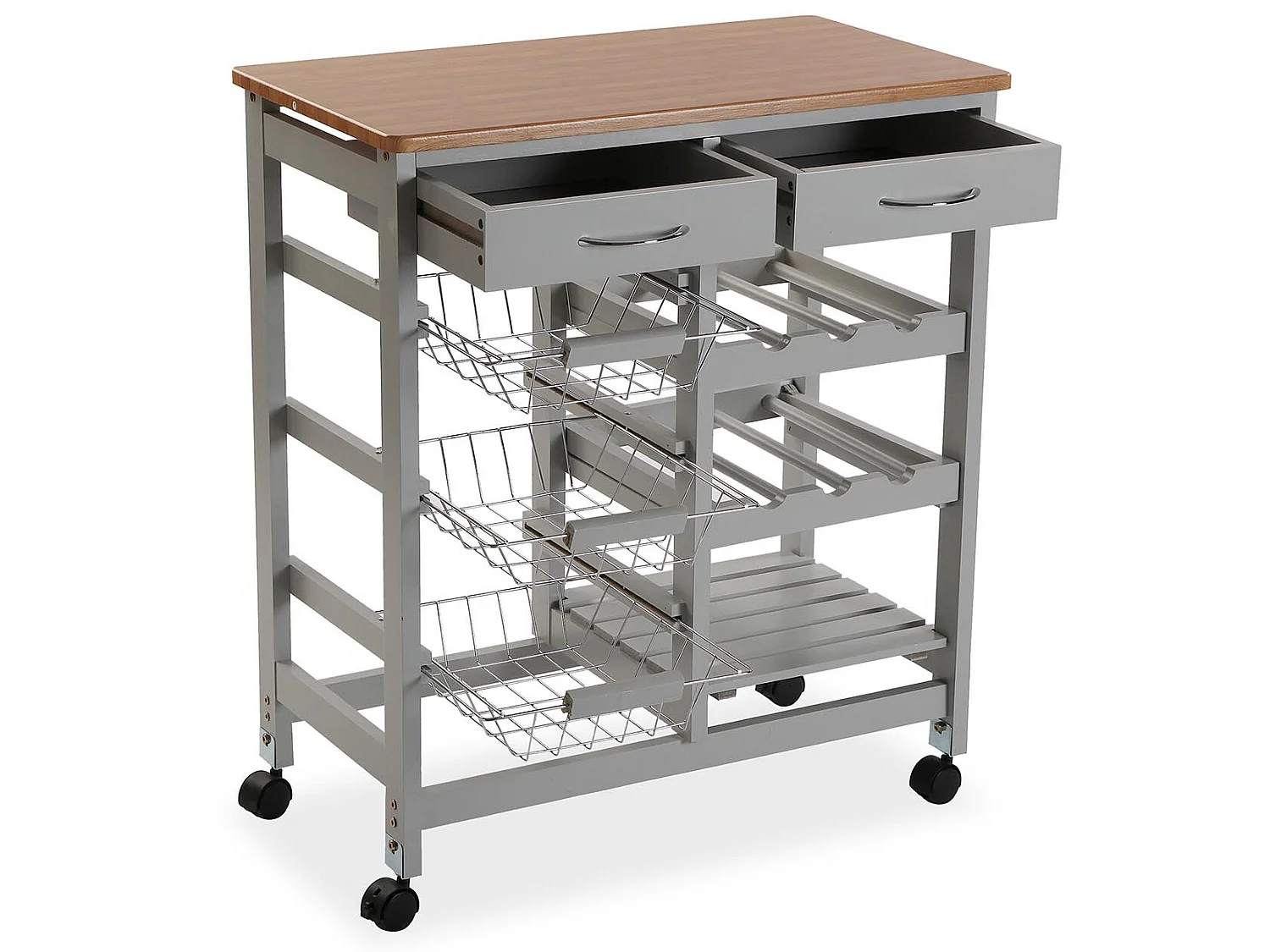 Desserte de cuisine Picton, 76 x 37 x 66 cm, Bois, Gris et marron