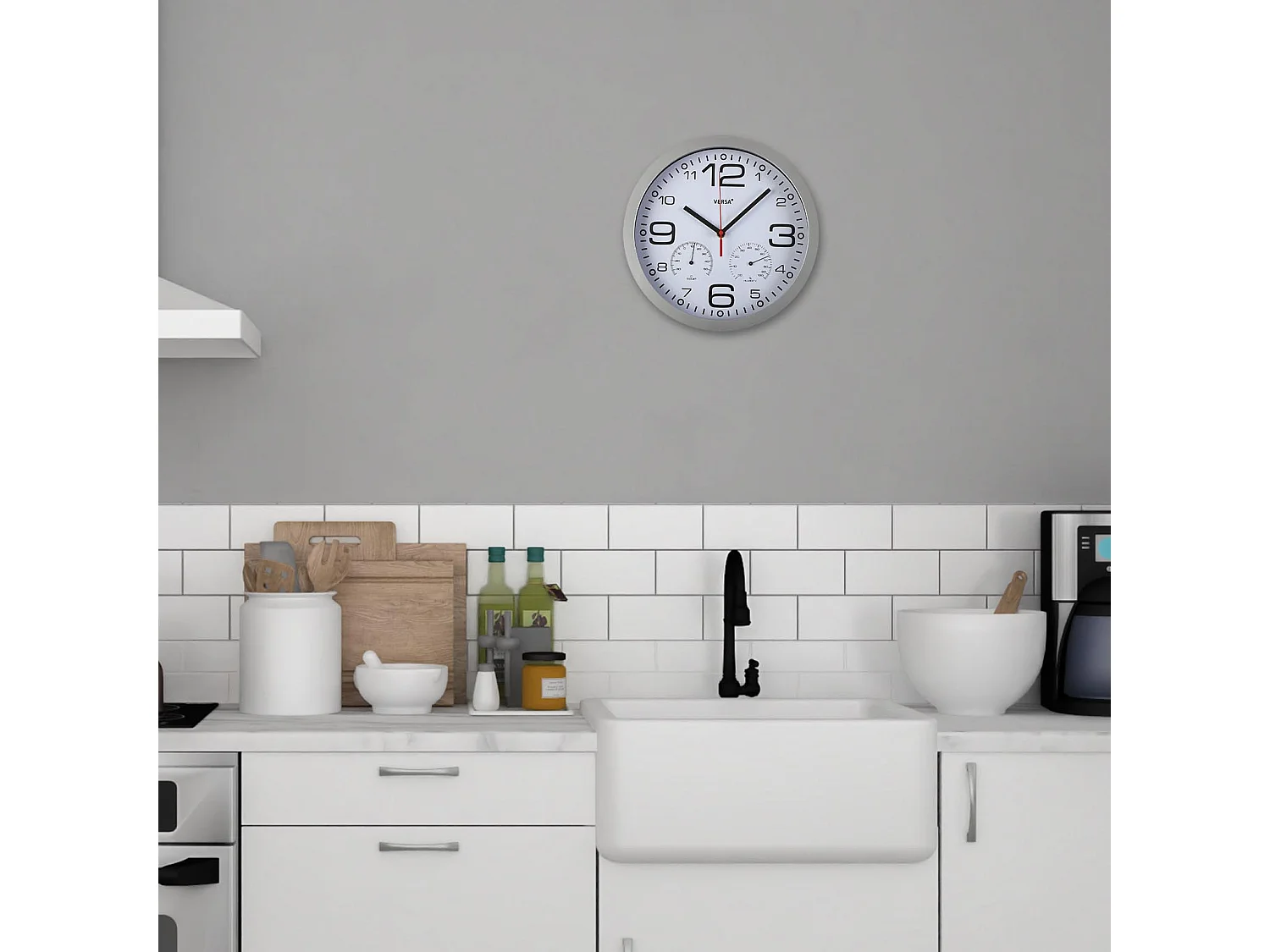 Horloge Murale Pamuk, 30 x 4,1 x 30 cm, Aluminium et verre, Blanc et gris