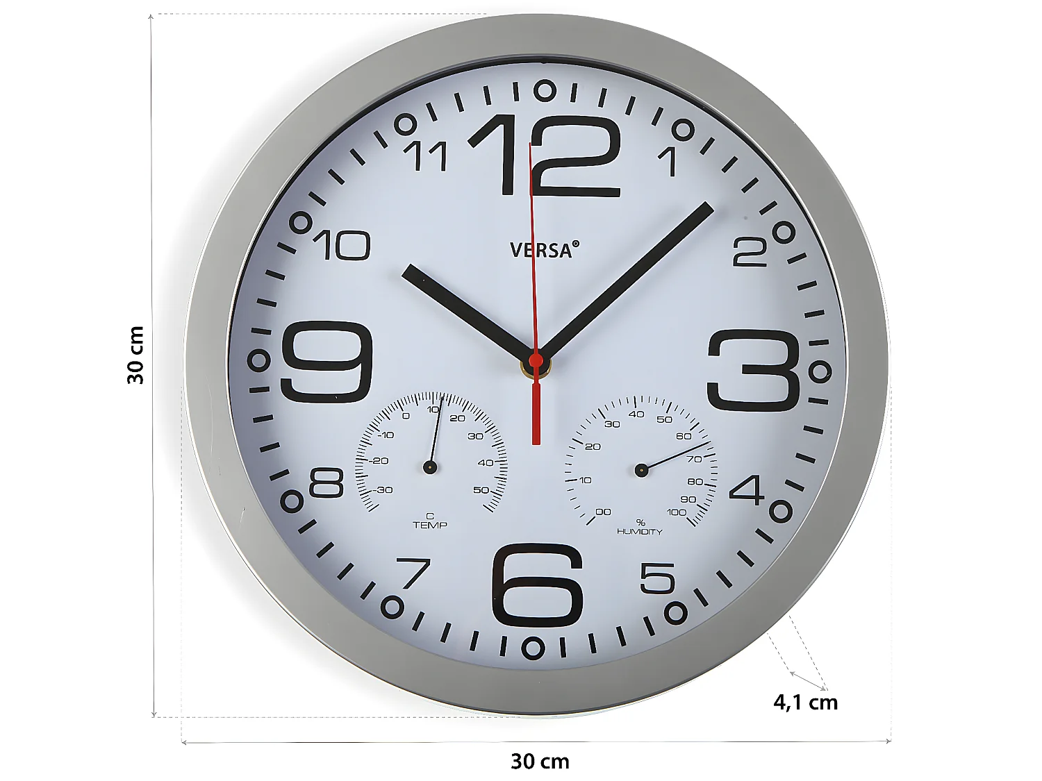 Horloge Murale Pamuk, 30 x 4,1 x 30 cm, Aluminium et verre, Blanc et gris