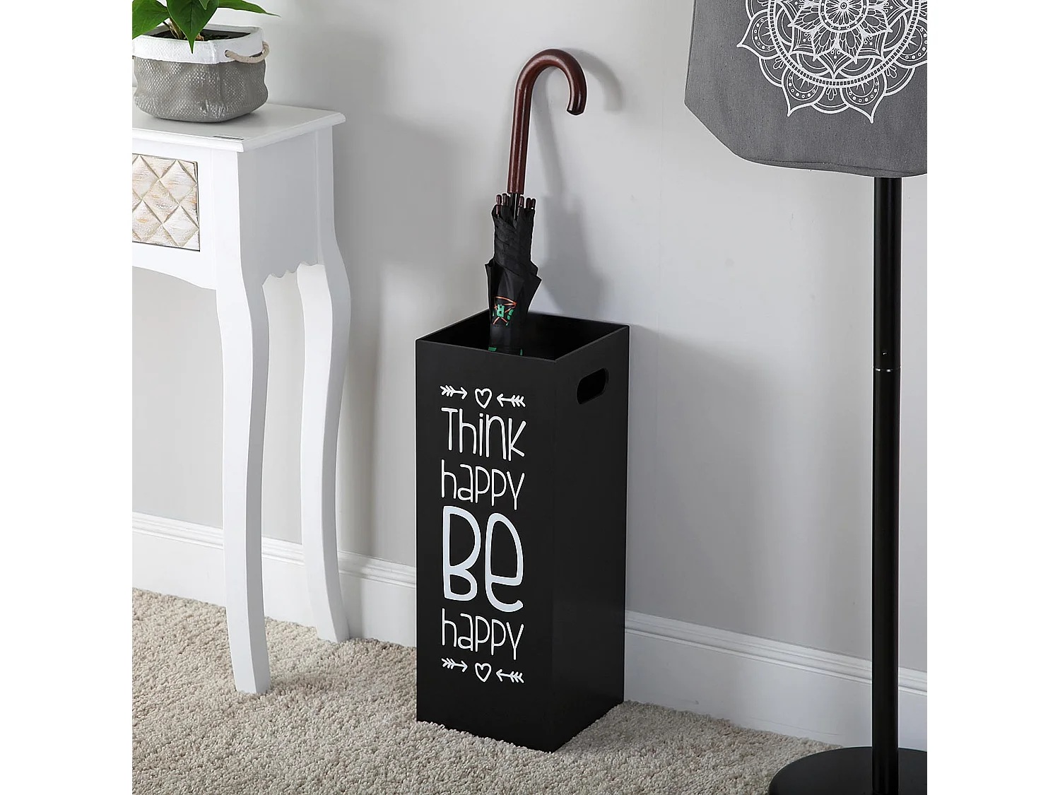 Fluor Paragüero para la Entrada, Habitación o Hall, Porta paraguas moderno, Negro y blanco, 53x21x21cm