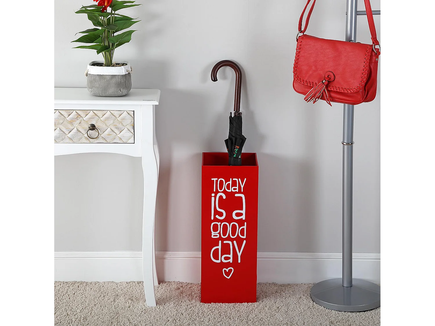 Fluor Portaombrelli per Ingresso, Corridoio, Camera, Giardino. Portaombrelli Piccolo e Moderno, Rosso e nero, 53x21x21cm