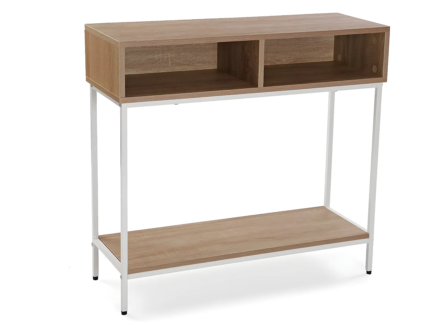 Table Console Jinkx, 75 x 30 x 80 cm, Bois et métal, Marron et blanc