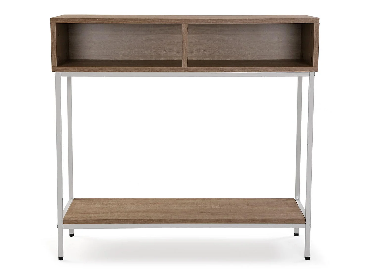 Table Console Jinkx, 75 x 30 x 80 cm, Bois et métal, Marron et blanc