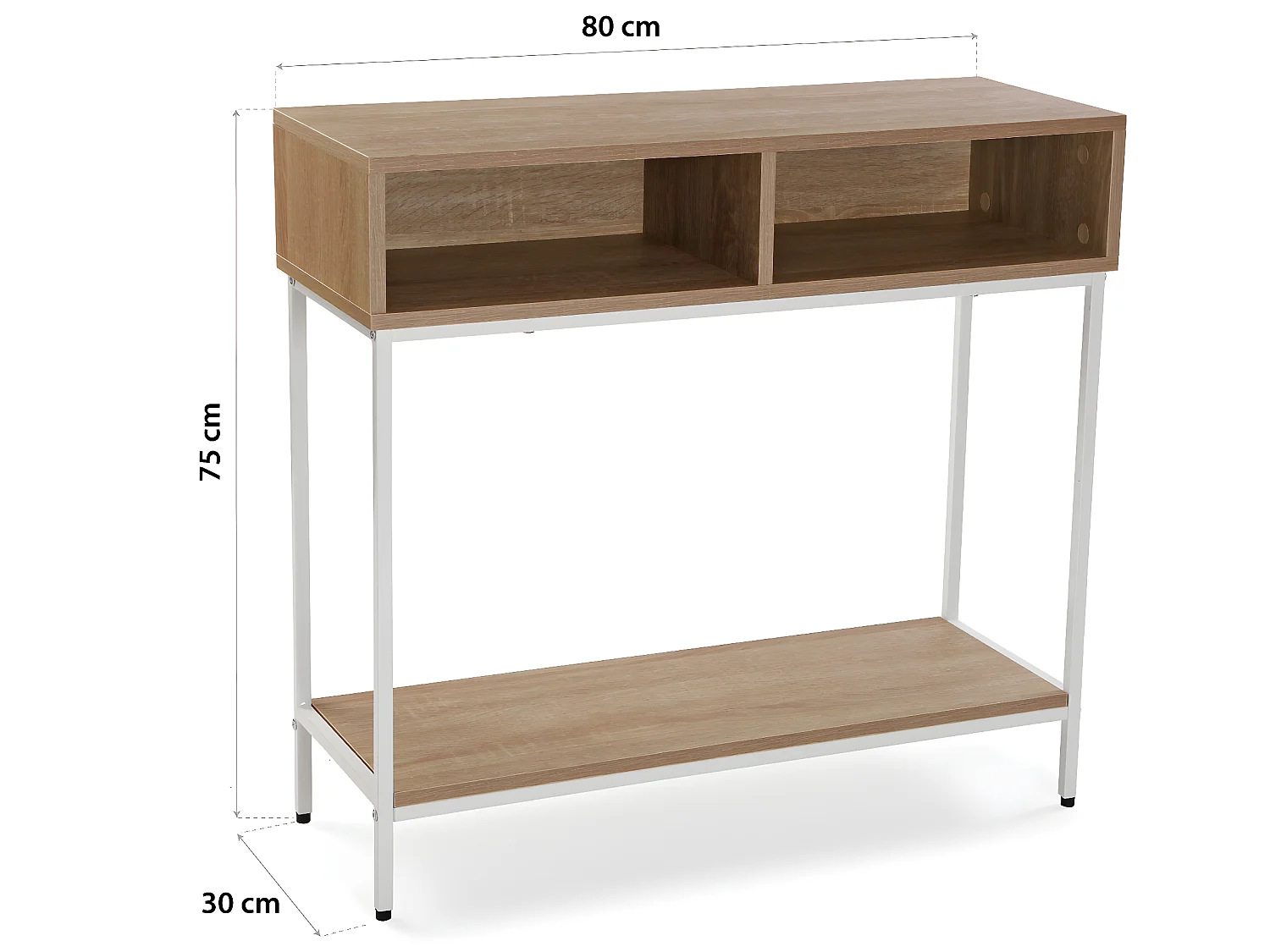 Table Console Jinkx, 75 x 30 x 80 cm, Bois et métal, Marron et blanc