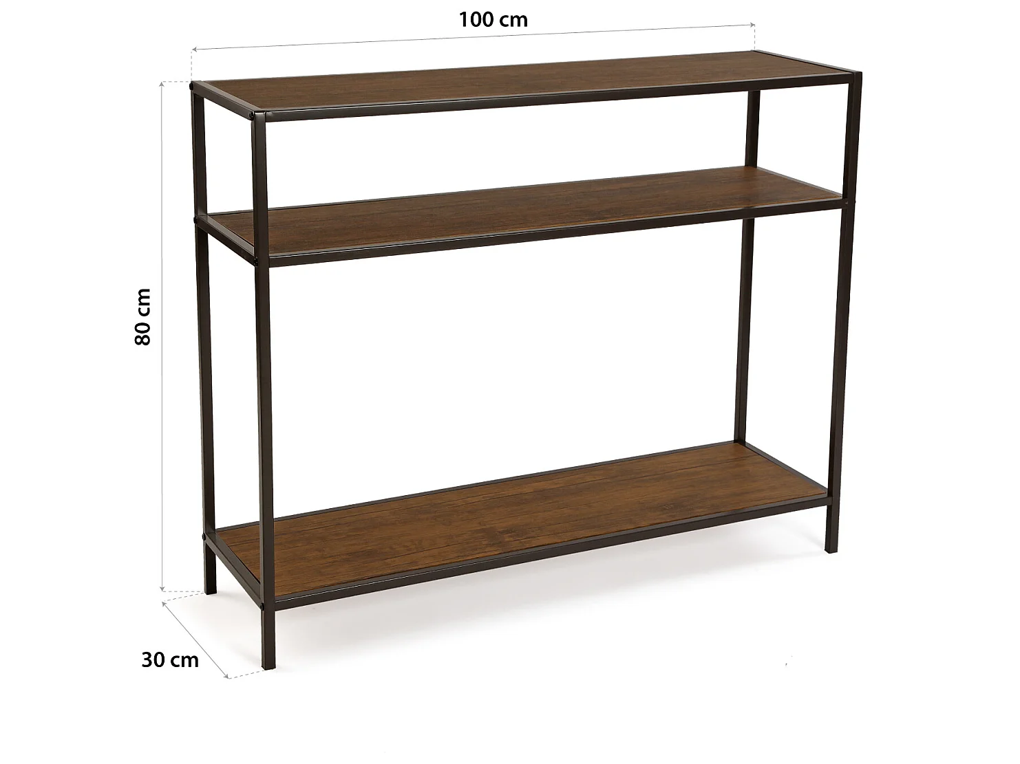 Table Console Berlin, 80 x 30 x 100 cm, Bois et métal, Marron et noir