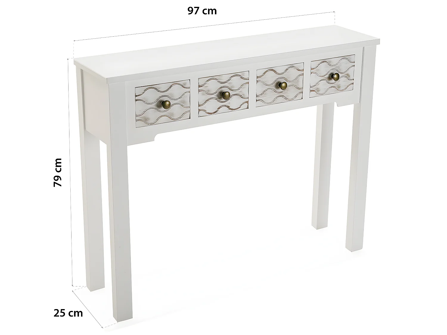 Table Console Safira, 79 x 25 x 97 cm, Bois, Blanc et marron