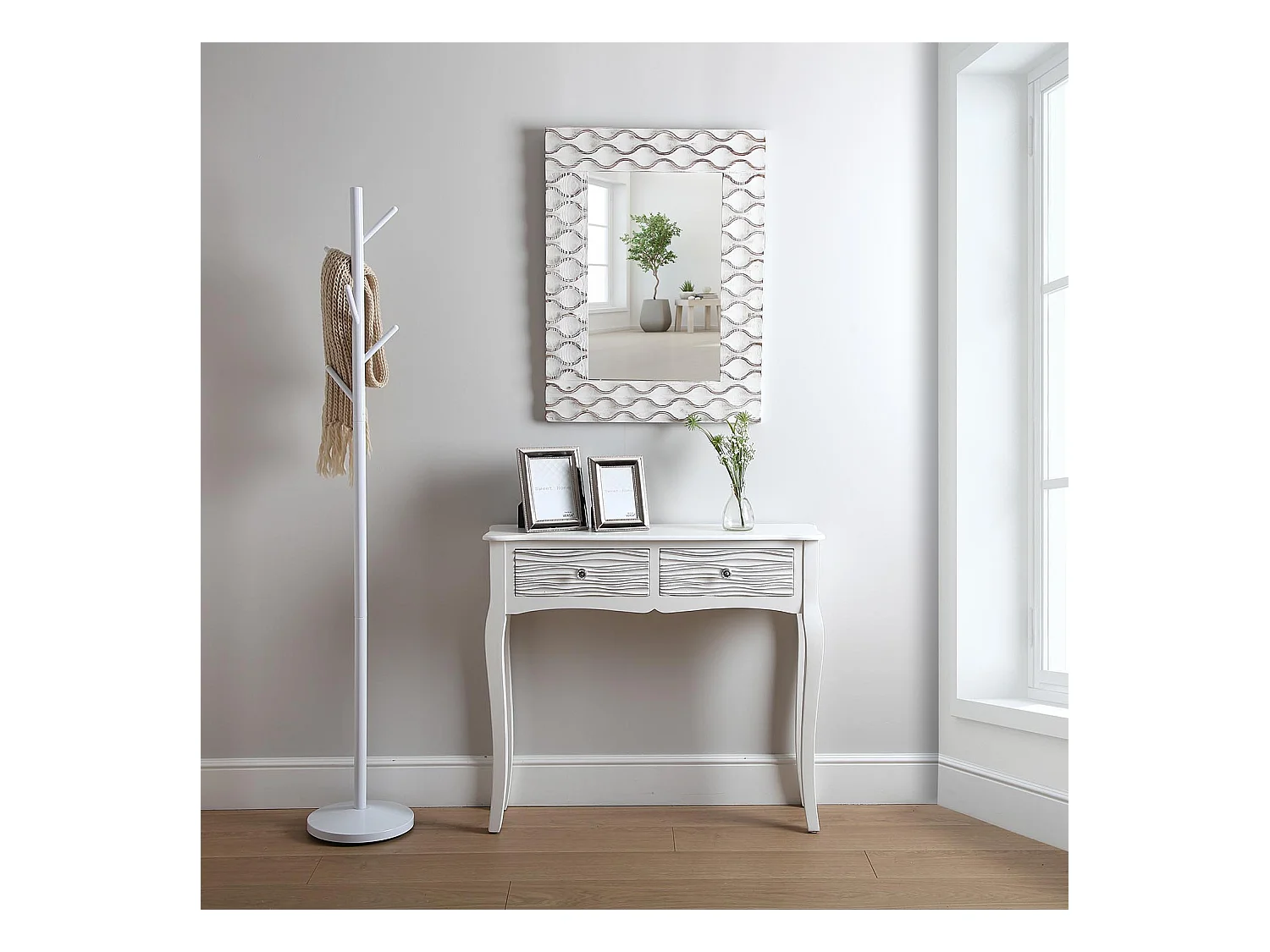 Table Console Avery, 80 x 25 x 90 cm, Bois, Blanc