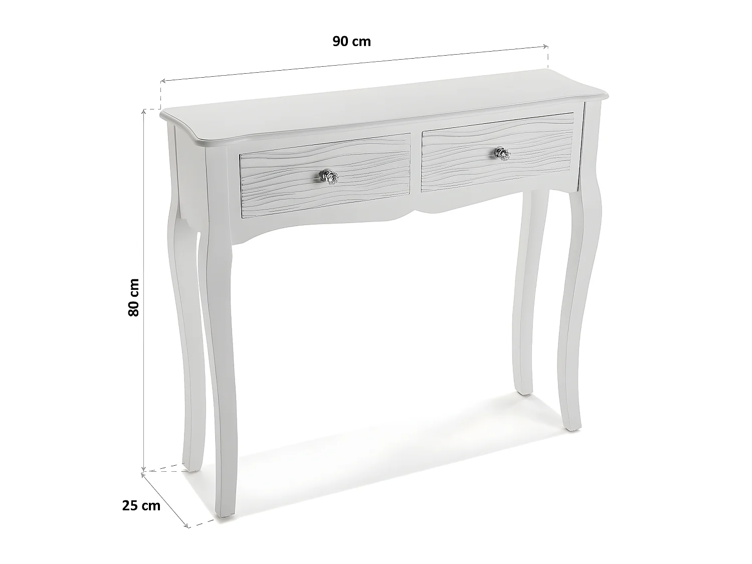 Table Console Avery, 80 x 25 x 90 cm, Bois, Blanc