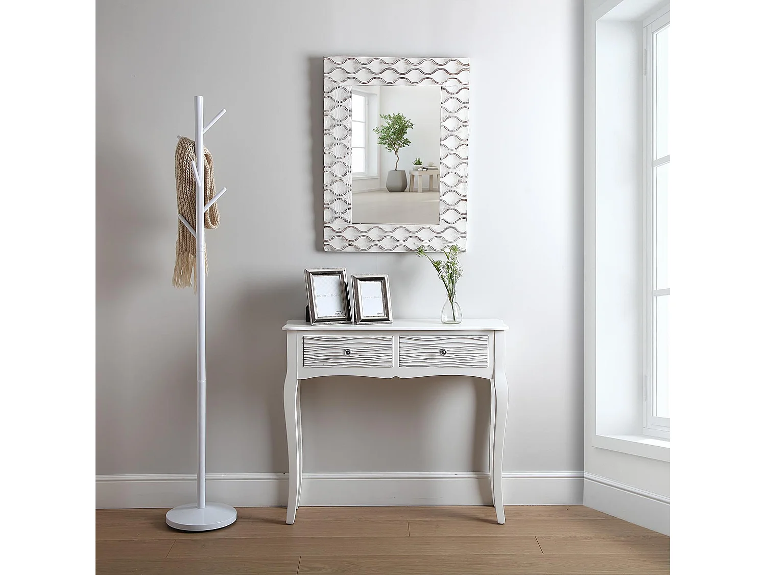 Table Console Avery, 80 x 25 x 90 cm, Bois, Blanc