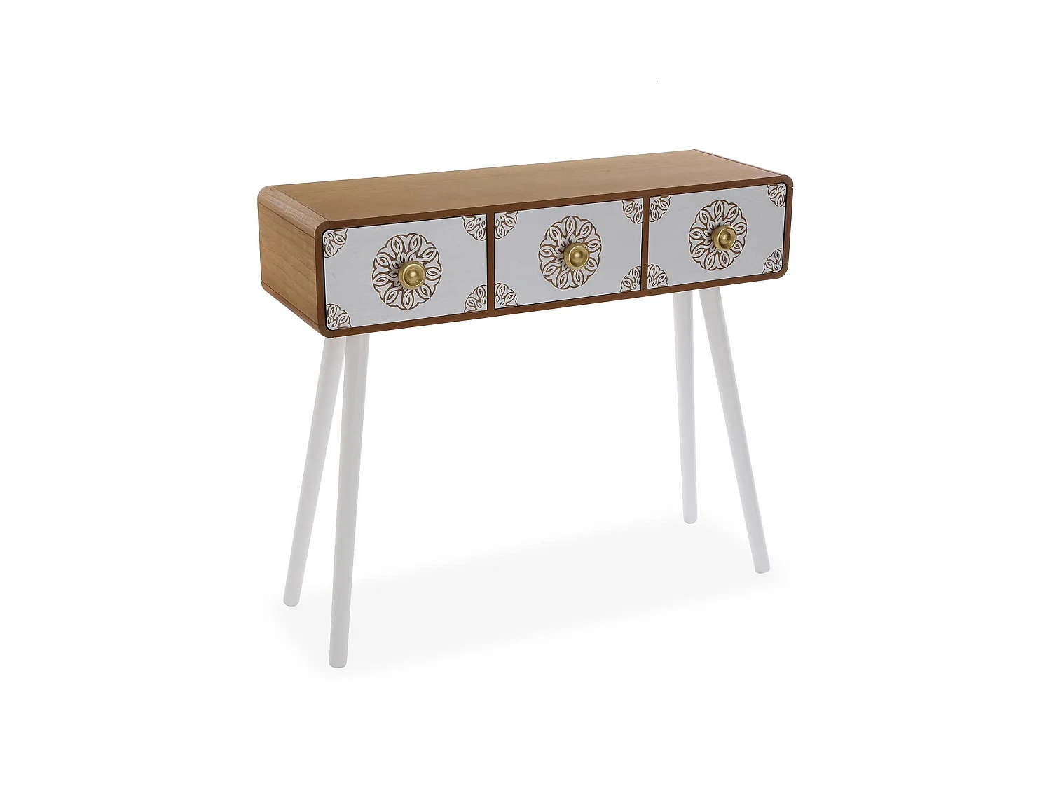 Table Console Lyssa, 79 x 30 x 90 cm, Bois, Blanc et marron