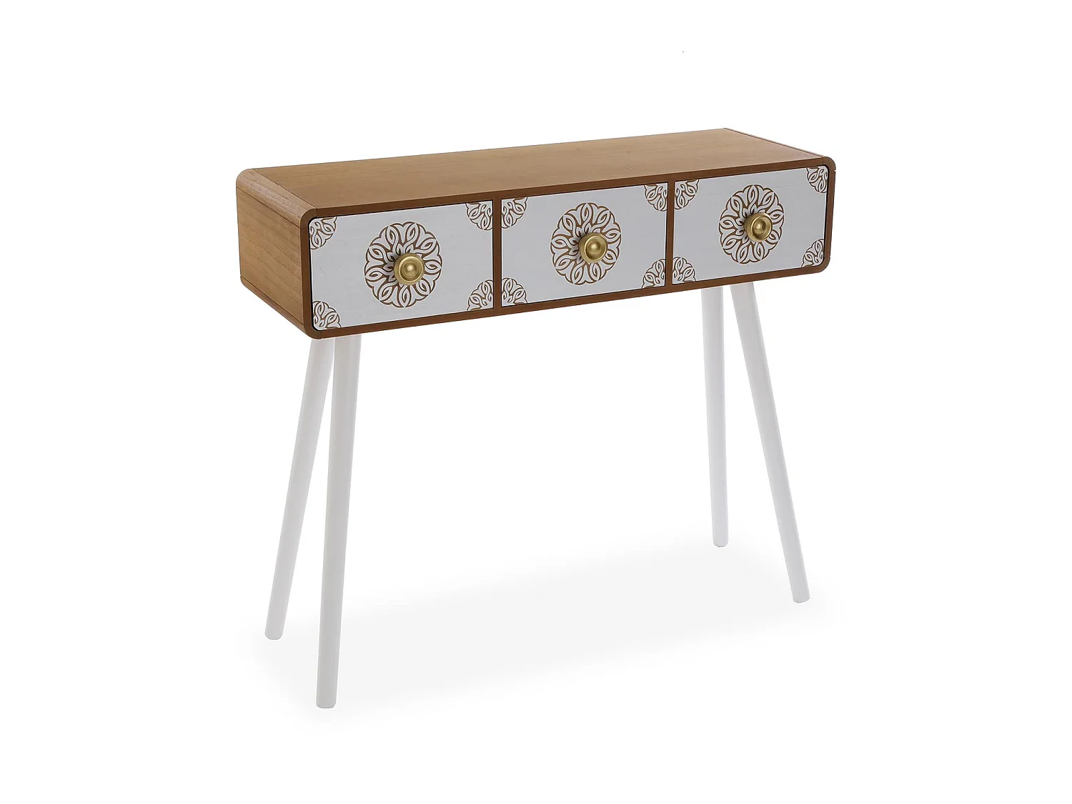 Table Console Lyssa, 79 x 30 x 90 cm, Bois, Blanc et marron