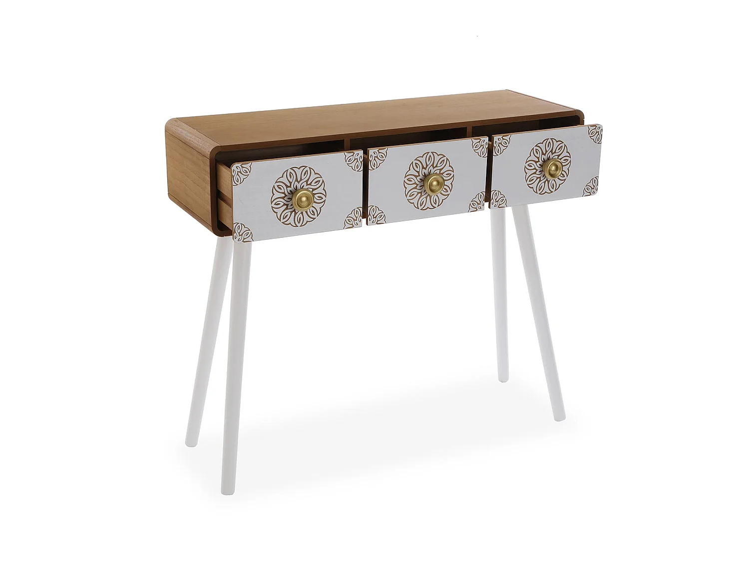 Table Console Lyssa, 79 x 30 x 90 cm, Bois, Blanc et marron