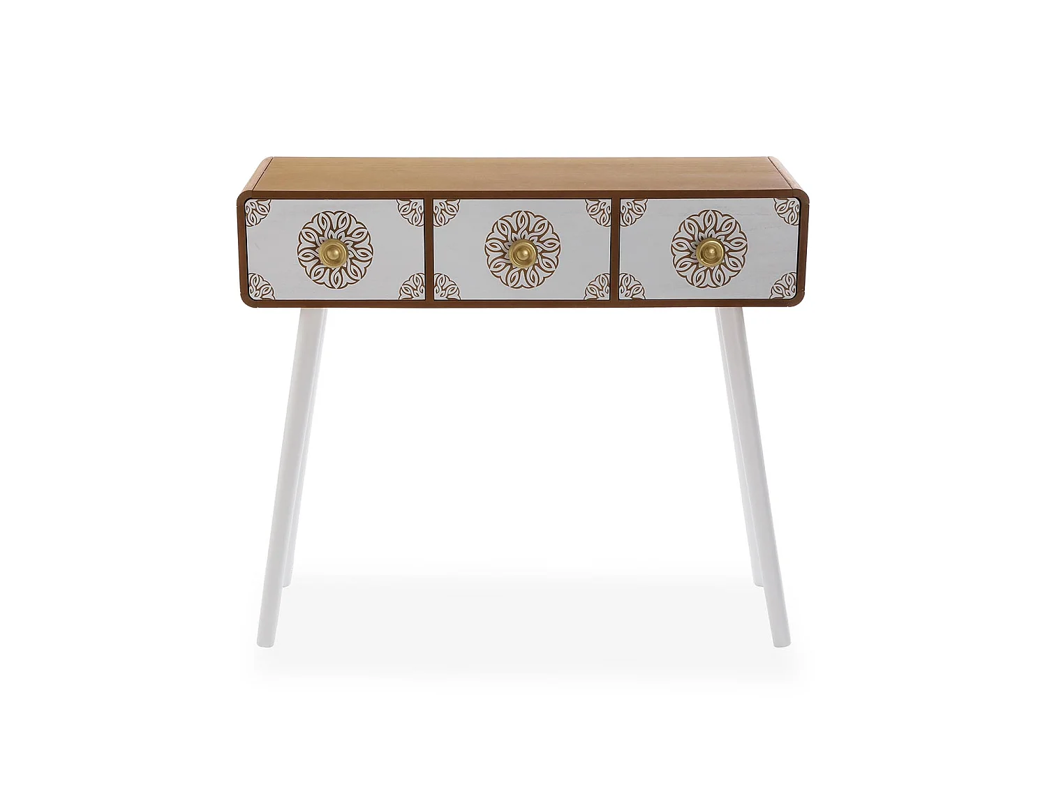 Table Console Lyssa, 79 x 30 x 90 cm, Bois, Blanc et marron