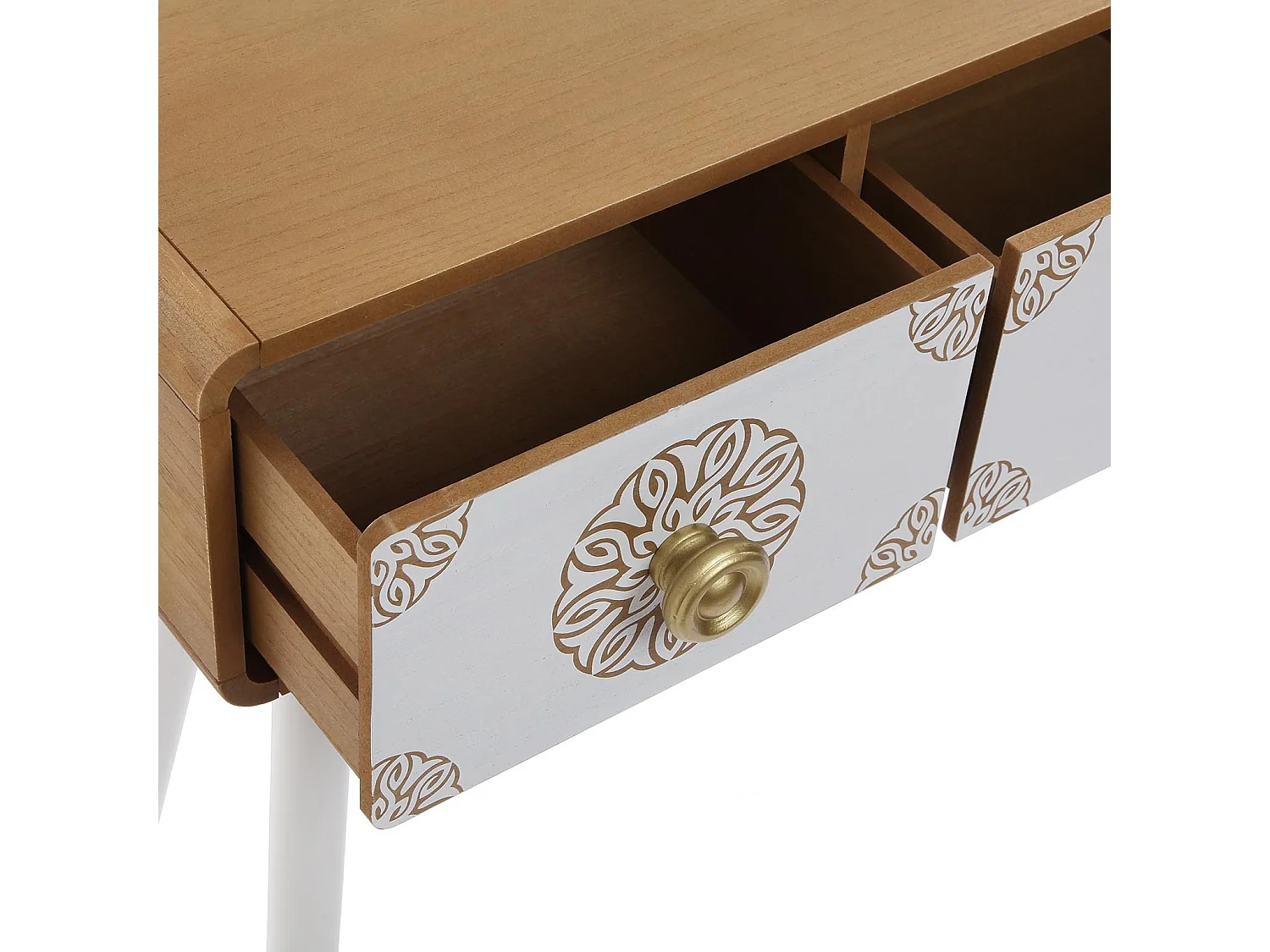 Table Console Lyssa, 79 x 30 x 90 cm, Bois, Blanc et marron
