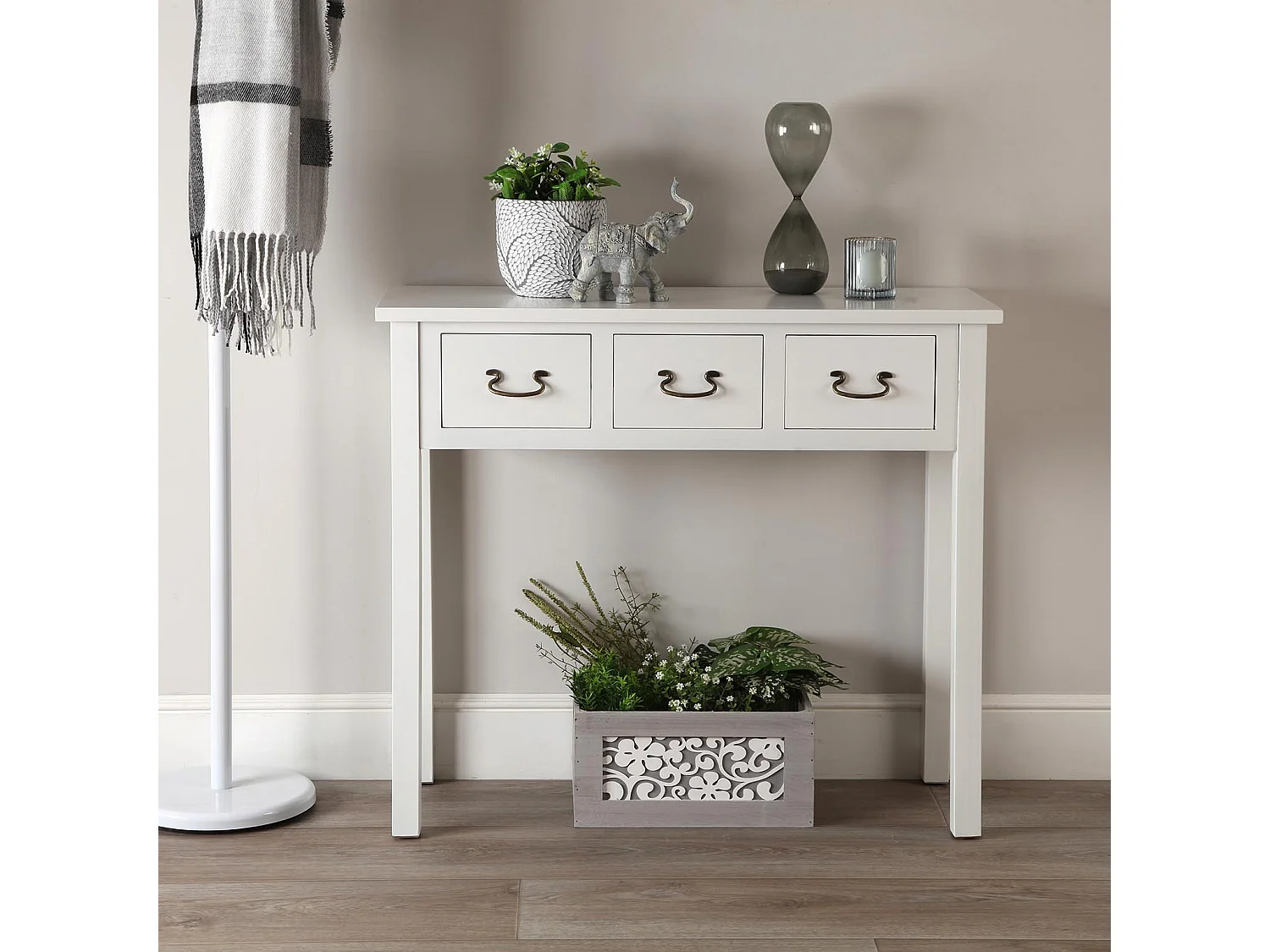 Table Console Niza, 80 x 35 x 90 cm, Bois, Blanc
