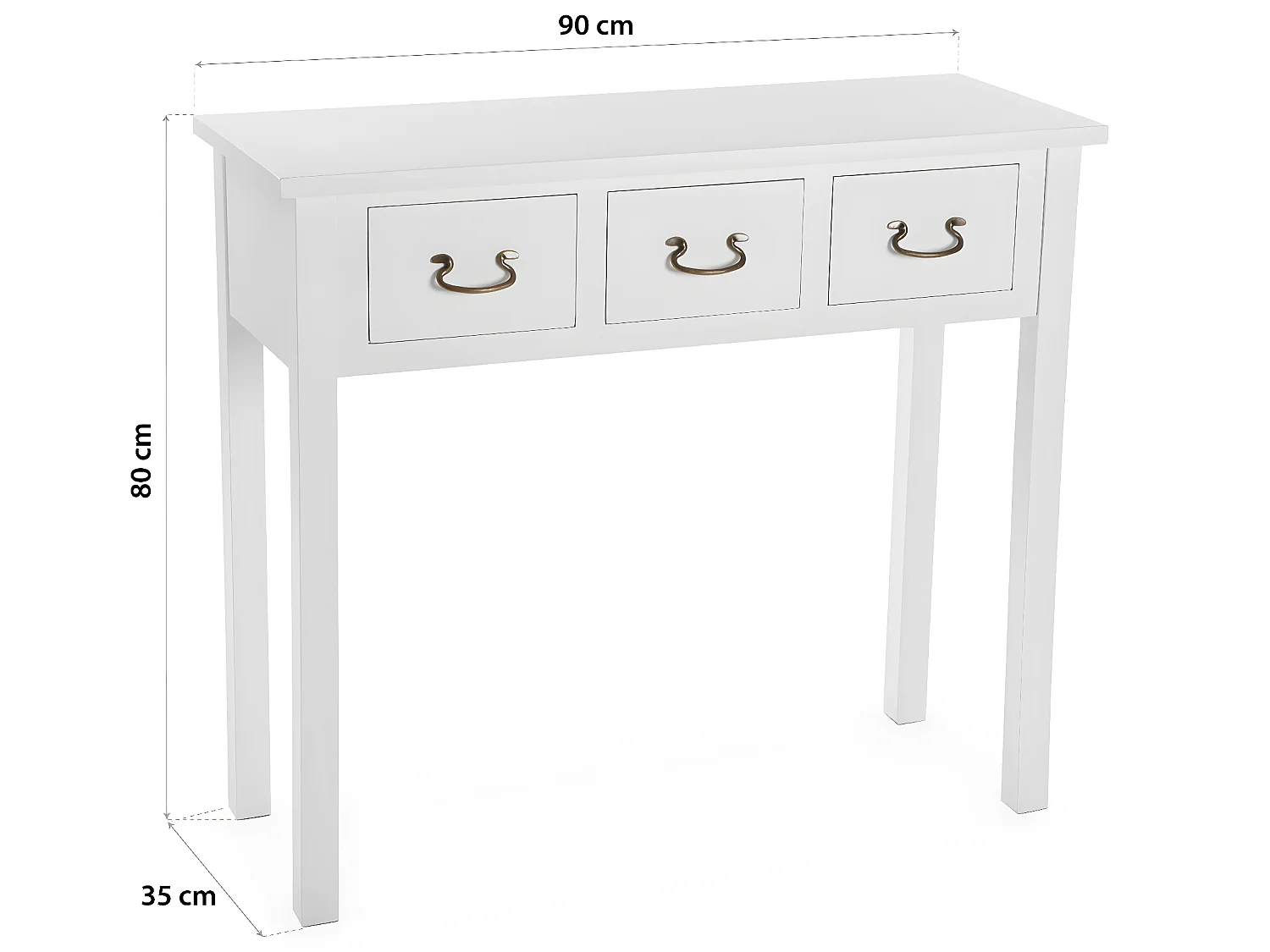 Table Console Niza, 80 x 35 x 90 cm, Bois, Blanc