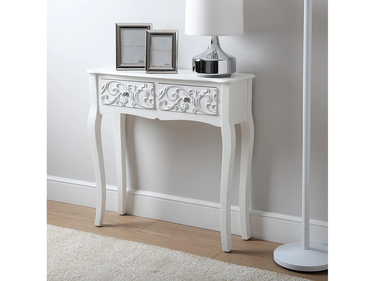 Table Console Anjali, 80 x 25 x 80 cm, Bois, Blanc