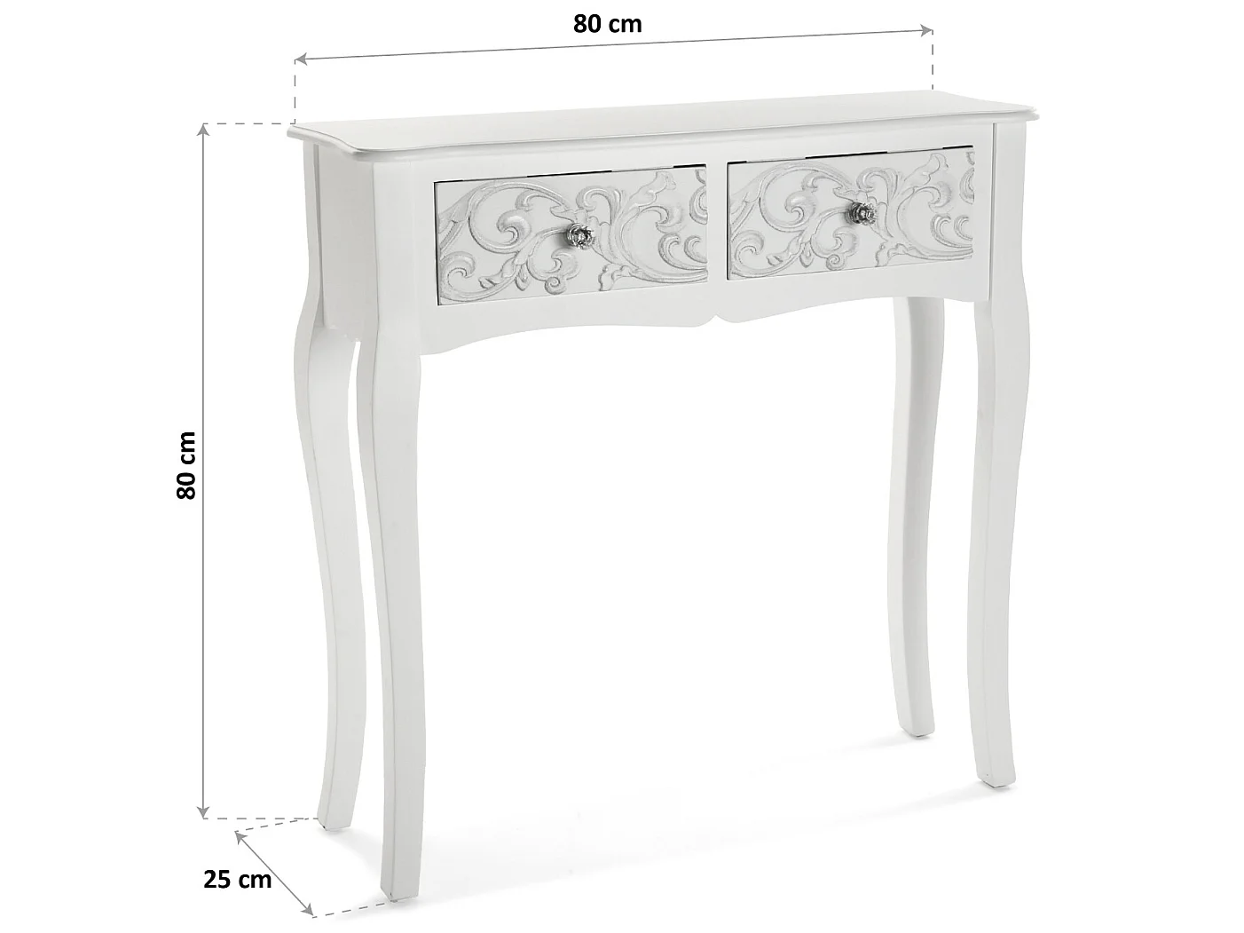 Table Console Anjali, 80 x 25 x 80 cm, Bois, Blanc