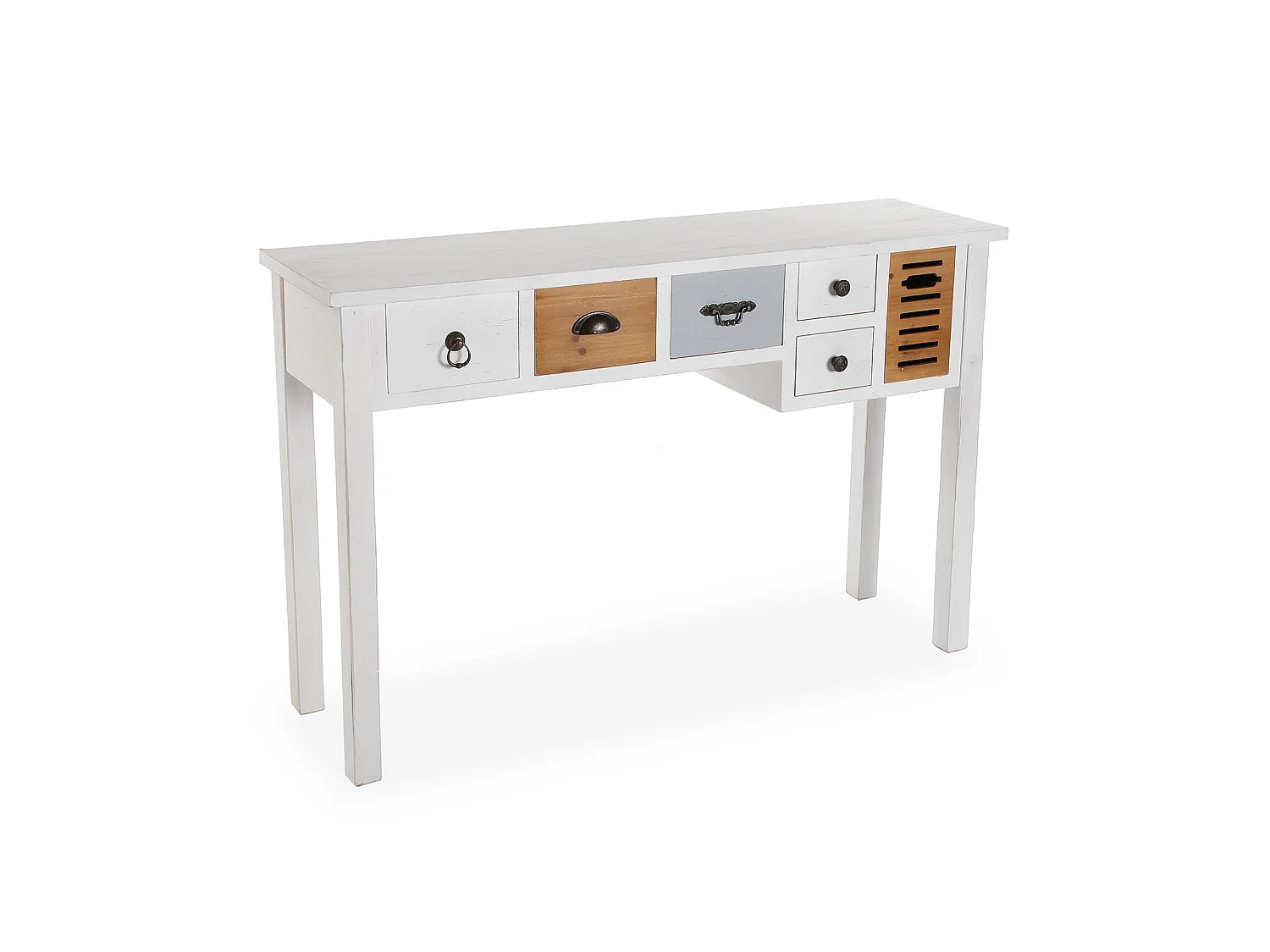 Table Console Areti, 79 x 34 x 120 cm, Bois, Marron et blanc