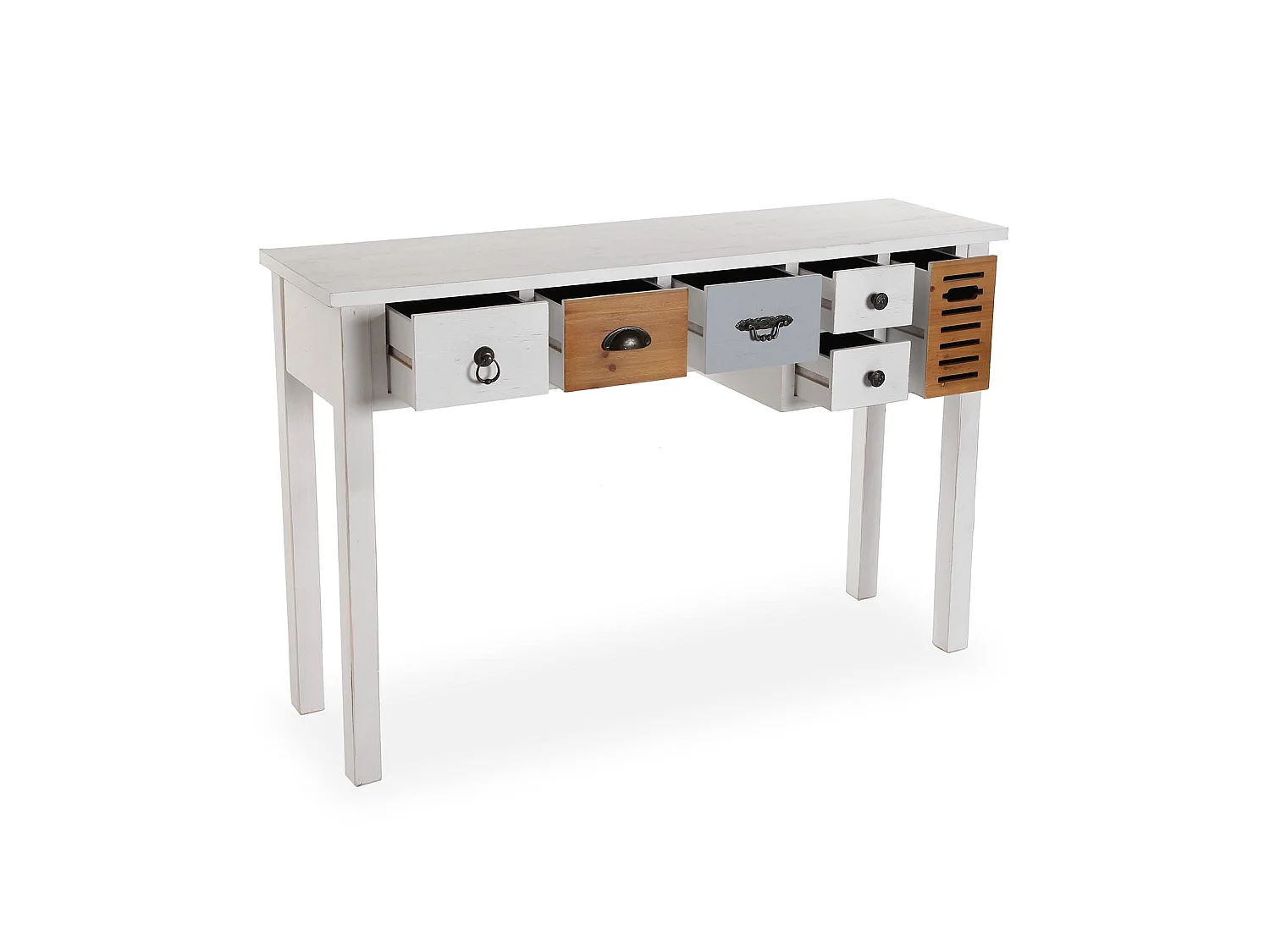 Table Console Areti, 79 x 34 x 120 cm, Bois, Marron et blanc