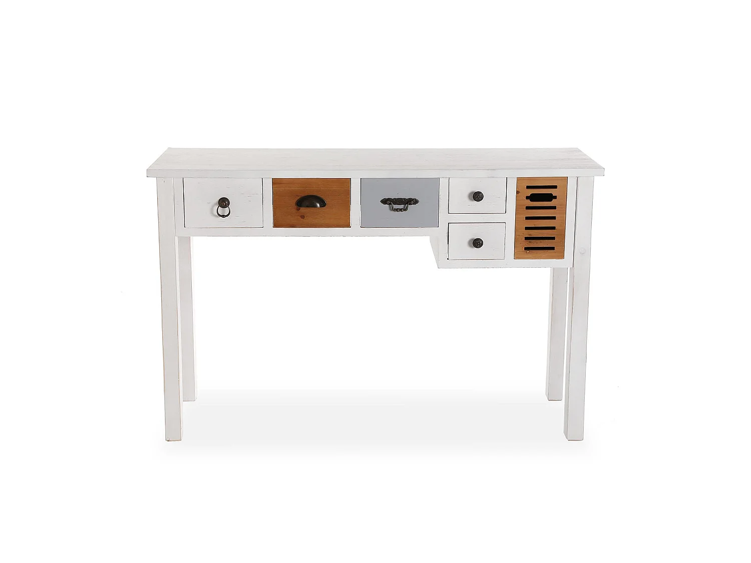 Table Console Areti, 79 x 34 x 120 cm, Bois, Marron et blanc