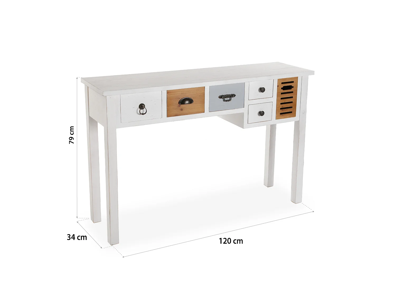 Table Console Areti, 79 x 34 x 120 cm, Bois, Marron et blanc